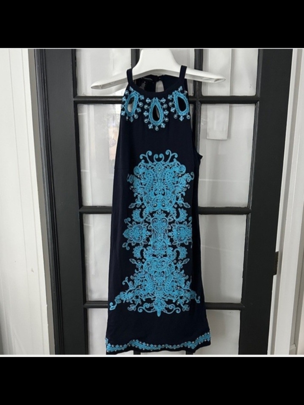 INC International Concepts Navy Mini Dress with Teal Embroidery